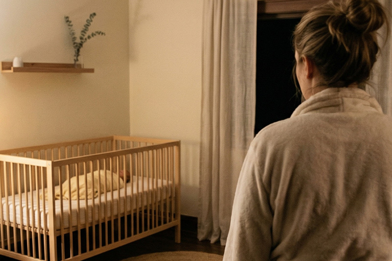 Traditional crib across the room